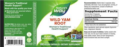 Wild Yam Root 700 mg label