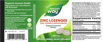 Zinc Lozenges Wild Berry Flavored label