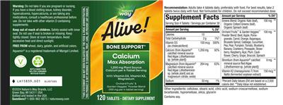 Alive! Calcium 1,200 mg label