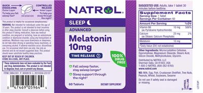 Melatonin Advanced 10 mg Time Release label
