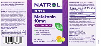 Melatonin 10 mg Fast Dissolve Citrus label