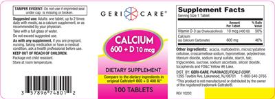 Calcium 600 + D 10 mcg label
