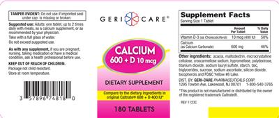 Calcium 600 + D 10 mcg label