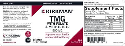 TMG 500 mg with Folate & Methyl B-12 label