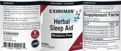 Herbal Sleep Aid label