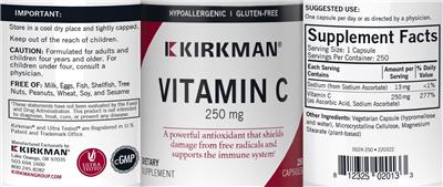 Vitamin C 250 mg label