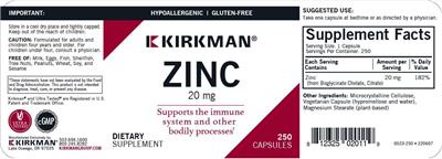Zinc 20 mg label