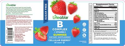 B Complex + Vitamin C Gummies Sugar Free Strawberry Flavor label
