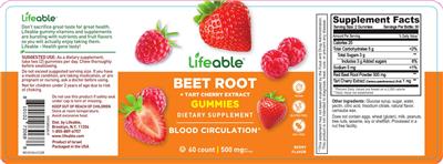 Beet Root + Tart Cherry Extract Gummies 500 mg Berry Flavor label