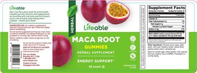 Maca Root Gummies Passion Fruit Flavor label