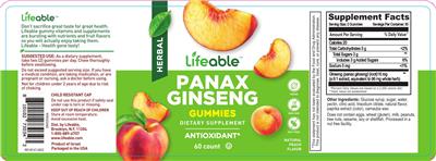 Panax Ginseng Gummies Natural Peach Flavor label