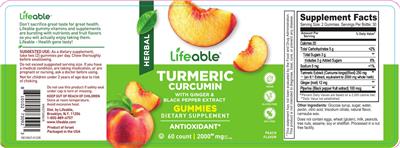 Turmeric Curcumin 2000 mg Peach Flavor label