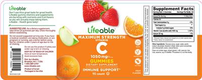 Vitamin C 1050 mg Maximum Strength Fruit Flavors label