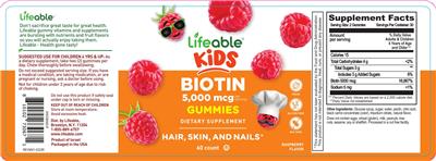 Biotin 5,000 mcg Gummies Raspberry Flavor label