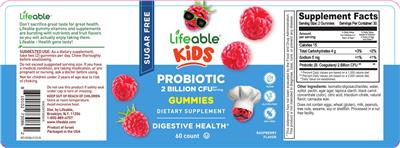 Probiotic 2 Billion CFU Sugar Free Gummies Raspberry Flavor label