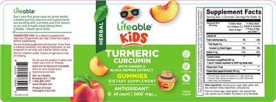 Turmeric Curcumin Peach Flavor label