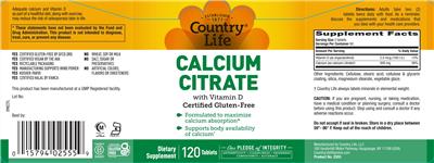 Calcium Citrate with Vitamin D label