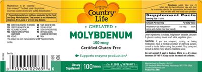 Chelated Molybdenum 150 mcg label
