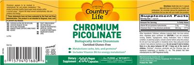 Chromium Picolinate label