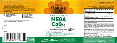 Mega CoQ10 100 mg label