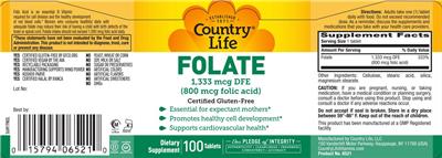 Folate 1,333 mcg DFE (800 mcg Folic Acid) label