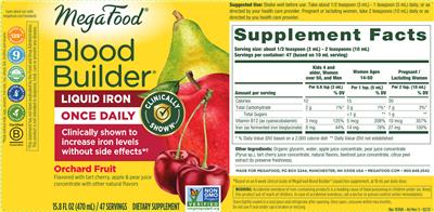 Blood Builder Liquid Iron Once Daily Orchard Fruit label
