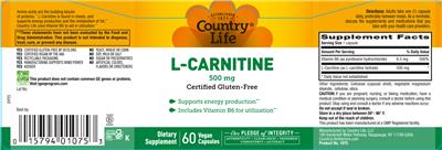 L-Carnitine Caps 500 mg label