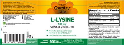 L-Lysine 500 mg label