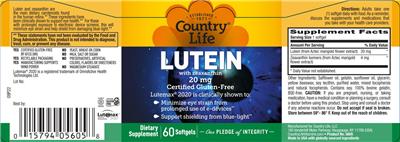 Lutein 20 mg with Zeaxanthin label