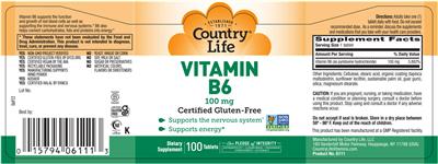 Vitamin B6 100 mg label