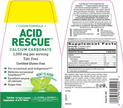 Acid Rescue Mint Flavor label