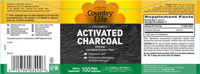 Coconut Activated Charcoal 260 mg label