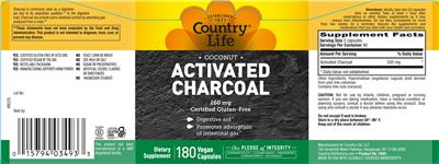 Activated Charcoal 260 mg label