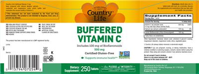 Buffered Vitamin C 500 mg label
