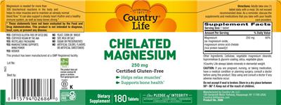 Chelated Magnesium 250 mg label