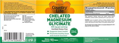 Chelated Magnesium Glycinate 400 mg label