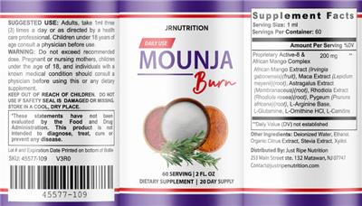 Mounja Burn label
