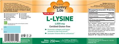 L-Lysine 1,000 mg label
