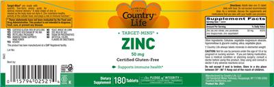 Zinc 50 mg label
