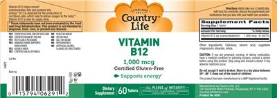 Vitamin B12 1,000 mcg label