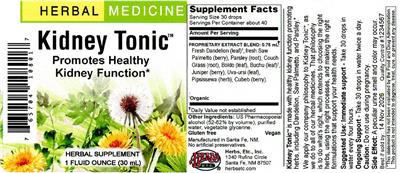 Kidney Tonic label