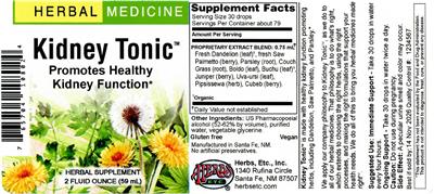 Kidney Tonic label