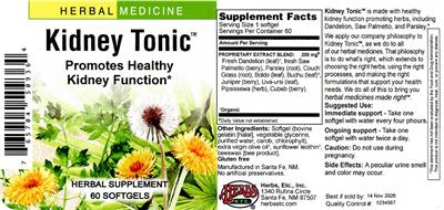 Kidney Tonic label