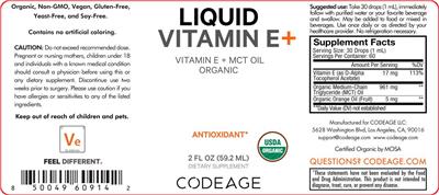 Liquid Vitamin E+ label