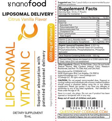 Liposomal Vitamin C Citrus Vanilla Flavor 1000 mg label