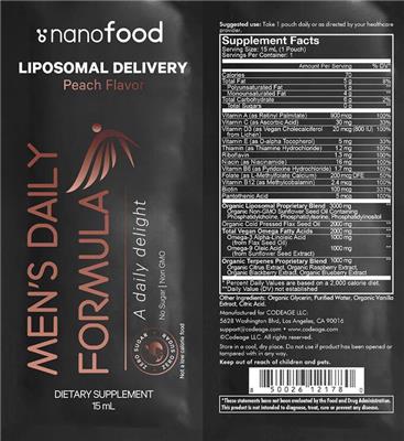 Men's Daily Formula Liposomal Delivery Peach Flavor label