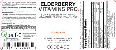 Elderberry Vitamins Pro Blueberry & Raspberry Flavor label