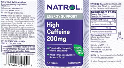 High Caffeine 200 mg label
