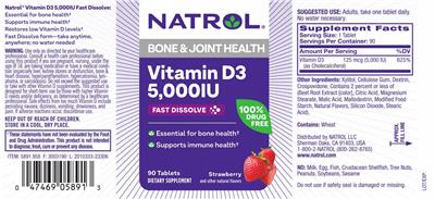 Vitamin D3 5,000 IU Fast Dissolve Strawberry label