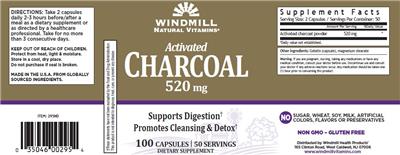 Activated Charcoal 520 mg label